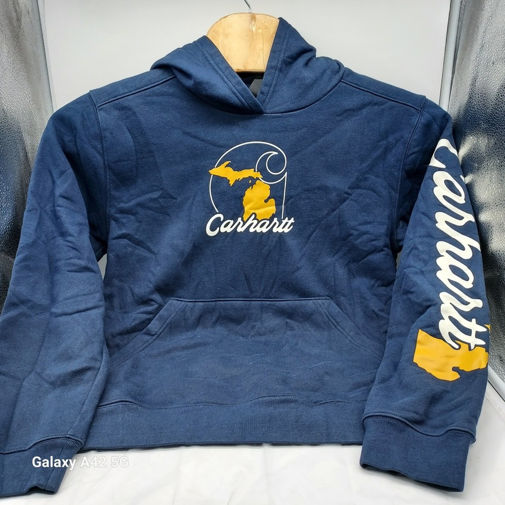 Carhartt Boys Navy Michigan Logo Hoodie Sweatshirt TS6631-B XL 18-20